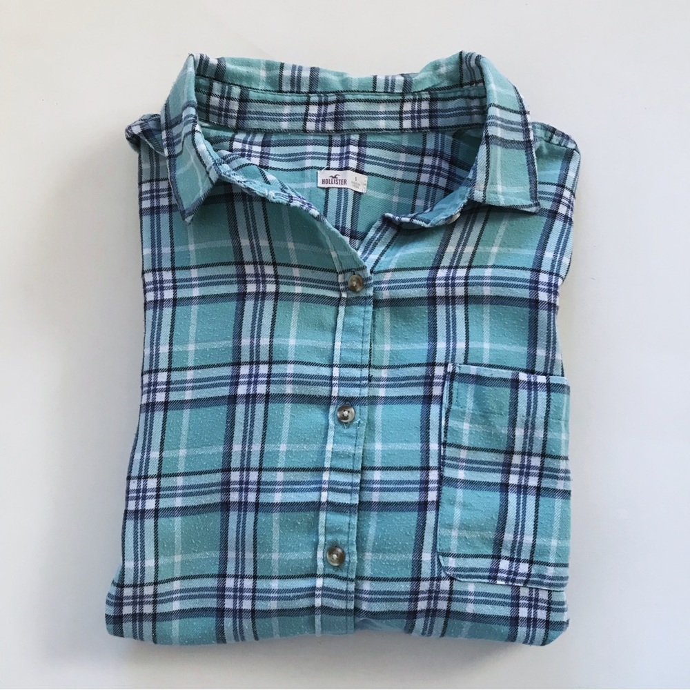 Hollister Green Plaid Flannel Shirt Small